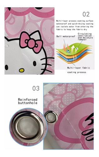 V Hello Kitty Cortina De Baño Con Ganchos 1.8*1.8m