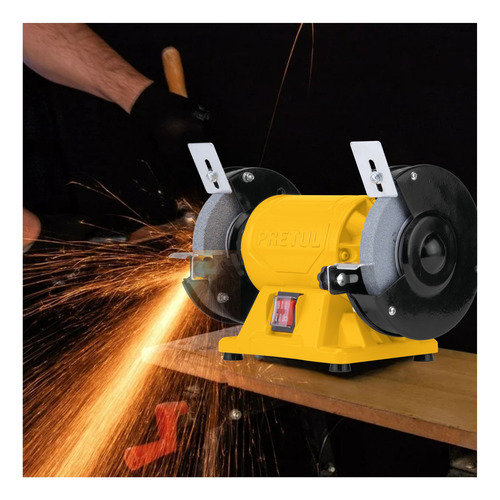 Combo Amoladora 4 ½ 700w Y Esmeril De Banco 5 Pretul Color Amarillo