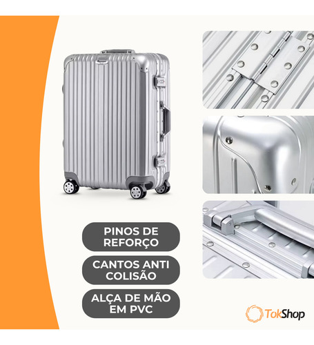 Mala De Bordo 10 Kgs Pequena Com Rodinhas Duplas 360° 20 Polegadas Medidas Anac Viagem Avião Azul Gol Latam Feminina Masculina Trava Tsa Dupla Abs Cor Cinza