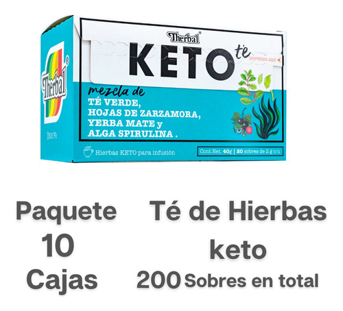 Paquete X10 Cajas Te De Hierbas Keto Therbal 20 Sobres C/u
