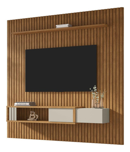 Painel para TV até 85 Polegadas Ripado com 1 Gaveta e Nicho Multimóveis CR45283 Naturalle/Off White