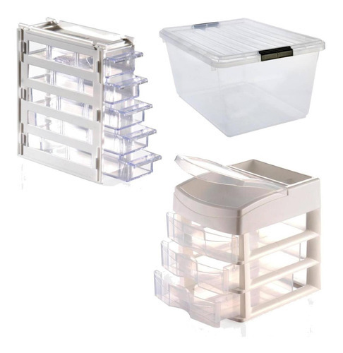 Combo Mini Organizador + Cajonera 3 Niv + Caja 42 Lts