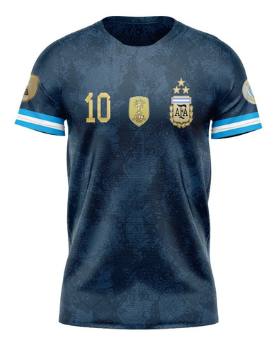 Camiseta Argentina Campeón 2022 Afa 3 Estrellas Messi Azul