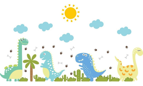 Imagem 1 de 4 de Adesivo De Parede Quarto Menino Dinossauro Baby