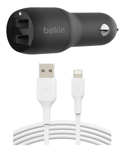 Kit Cargador Doble Belkin 4.8a Auto 12v + Cable Lightning 