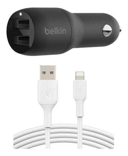 Kit Cargador Doble Belkin Auto 12v 4.8a + Cable Lightning Wh