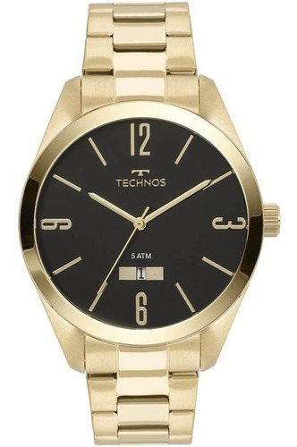 Relógio Dourado Masculino Technos Classic 2115mnw/4p. Cor do fundo Preto