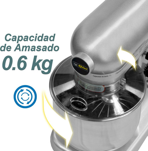 Batidora Planetaria Rhino, Bati-7, 7 Litros, Acero Inox.