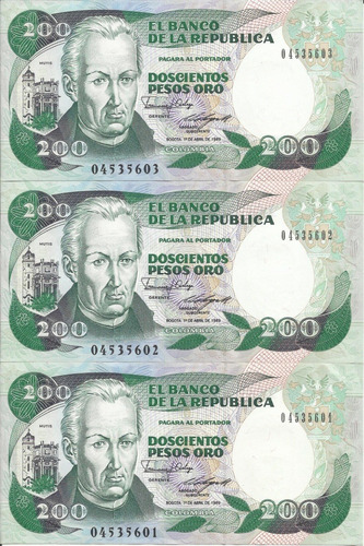 Colombia Billete 200 Pesos 1 Abril 1989