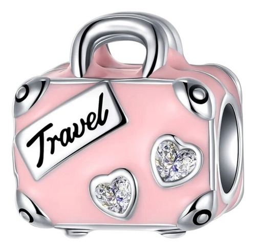 Charm Maleta De Viaje Con Circonitas De Plata Ley 925 + Caja