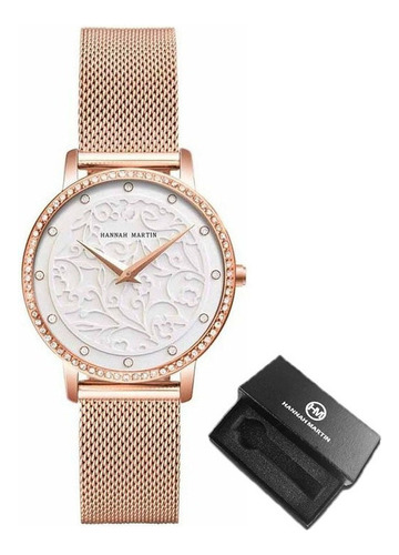 Relógio Hannah Martin de quartzo e diamante para mulheres, cor da pulseira: rosa, branco