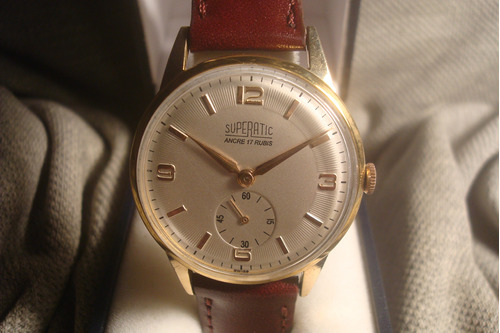 Precioso Reloj Superatic Antiguo Hombre 1950 Oro Plaque 18k