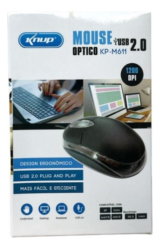 Mini Mouse Optico Com Fio Usb Knup Kp-m611