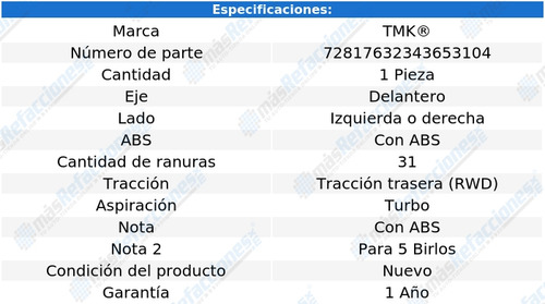 Maza Del Izquierda O Derecha 335i 3.0l 6 Cil 11 Al 15 Tmk
