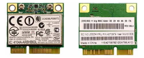 Tarjeta De Red Wifi Atheros 42t0979 Lenovo (Usado)