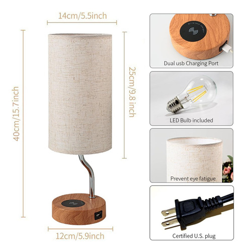 Lámpara De Mesa Timegoa Led Cargador Inalámbrico Crema