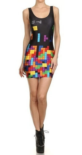 Vestido Importado Elastizado Lycra Retro Gamer Tetris