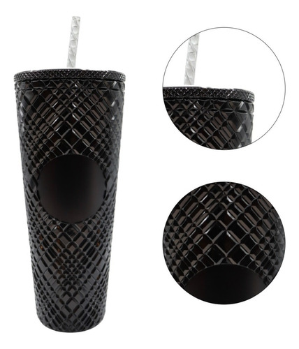 Termo Tumbler Vaso Studded Plastico Popote 700 Ml Colores Color Negro Brilloso Diamante