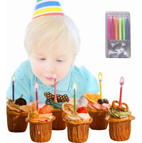 Kit 12 Velas Pastel Cumpleaños Colores Mágicos Decoración