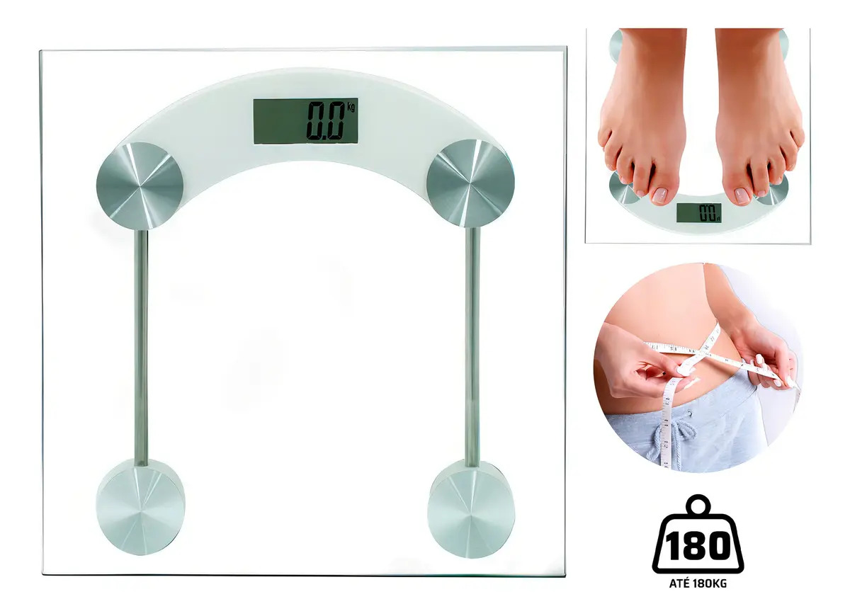Balança Corporal Digital Fitness Vidro Temperado Até 180 Kg Quadrada Banheiro Swave