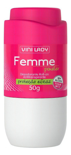 Desodorante Roll On  Femme Powder 50g - Vini Lady Fragrância Sem Alcool - 000250-0