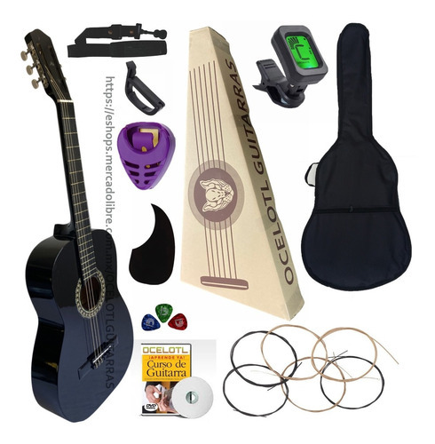 Guitarra Clasica Ocelotl Paquete Vital De Accesorios Color Negro Orientación de la mano Diestro