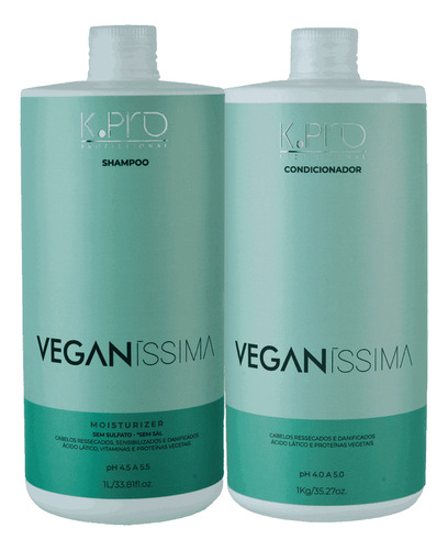 Kit K.pro Veganíssima Shampoo Condicionador 1lt Moisturizer