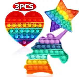3 Peças Pop Its Rainbow Heart Fidget Pack Brinquedo Sensoria