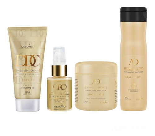 Combo Argan Shampoo+máscara+oro Líquido+crema De Peinar