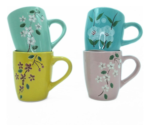 Set X 4 Mug 355 Ml Diseño Flores Surtidas