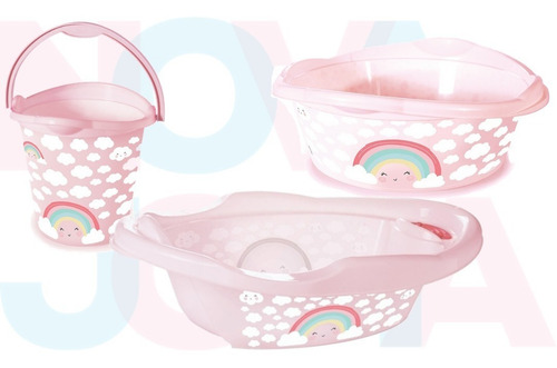 Imagem 1 de 2 de Kit Banho Do Bebe Balde,bacia E Banheira Arco Iris Plasutil