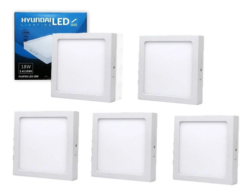 Pack X 5 Panel Led Cuadrado Sobrepuesto 18w Luz Fria Hyundai