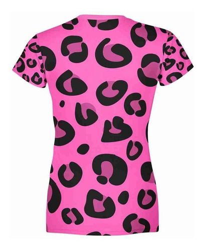 Playera Full Print Dama Leopardo Animal Print Rosa Negro