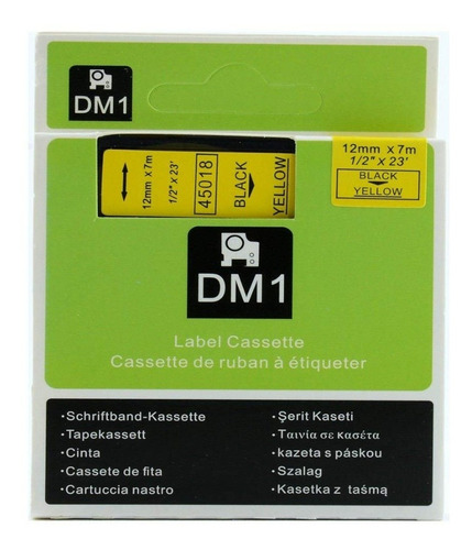 Cinta Rotulado Compatible Dymo Dm1 45018 12mm Negro/amarillo