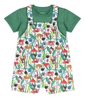 Jardineira Safari Moletinho C/camiseta Básica Infantil Bebê