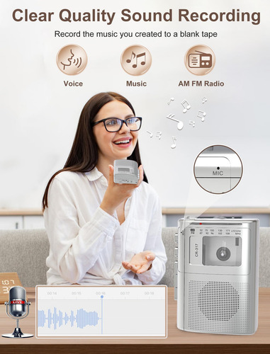 Reproductor Y Grabador De Casetes Jazmm Con Transmisor Bluet