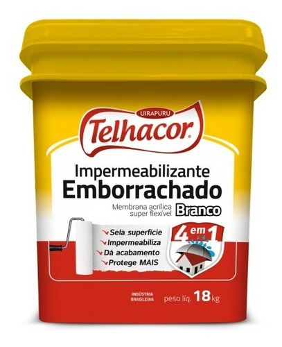 Tinta Emborrachada Branco Telhacor 18kg Parede Laje e Telhas