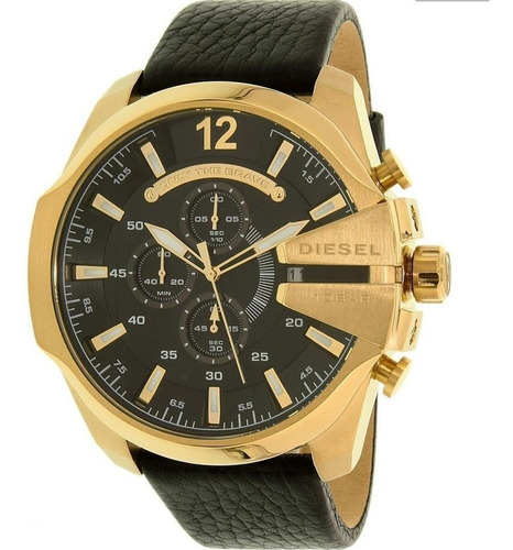 Reloj Hombre Diesel Mega Chief Dorado Crono Cuero Dz4344