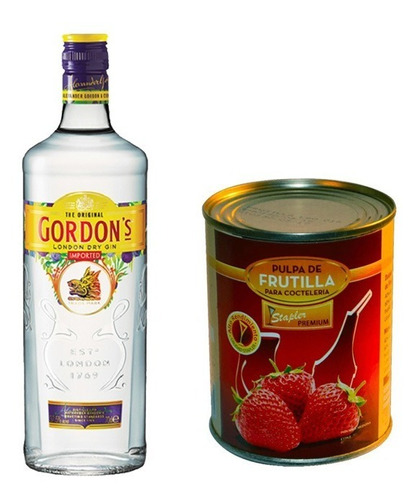 Gin Gordons 700ml London Dry + Pulpa Frutilla Stapler 880g