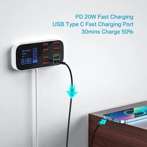 Estación De Carga Rapida Múltiple Usb C 8 Puertos 3.4a Qc3.0