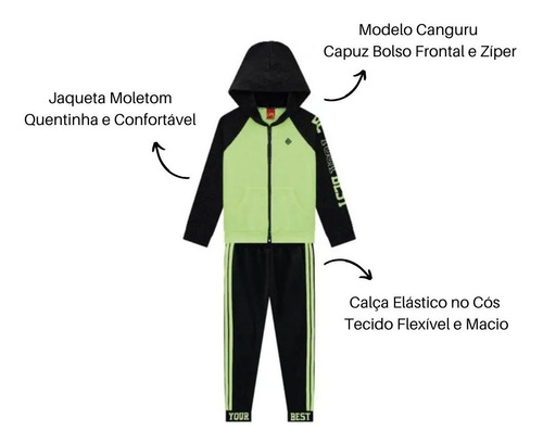 Blusa Moletom Calça Frio Kyly Preto E Verde Neon Lançamento