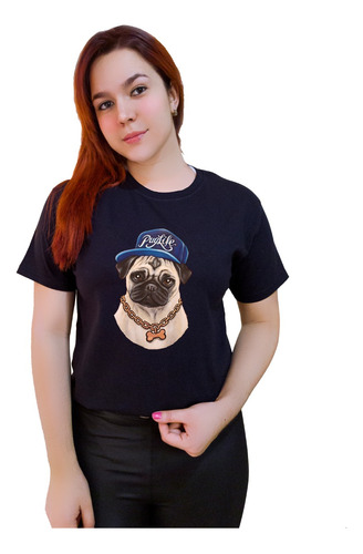 Polera Dama Estampada 100%algodón Perrito Pug 396