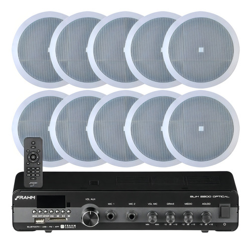 Kit Som Ambiente Teto Gesso Embutir Frahm + 10 Arandelas Jbl