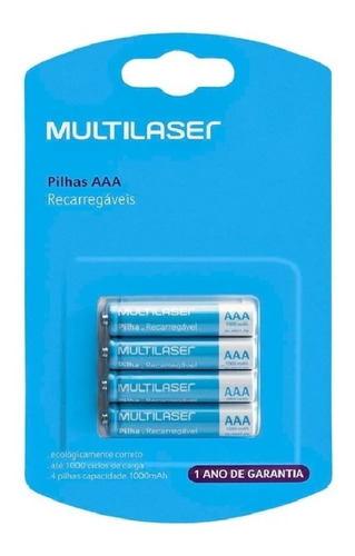 04 Pilhas Aaa Recarregáveis Multilaser Palito Cb050