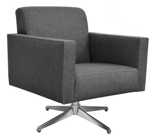 Poltrona Decorativa com Base Giratória Para Sala de Estar Helô L02 Linho Chumbo