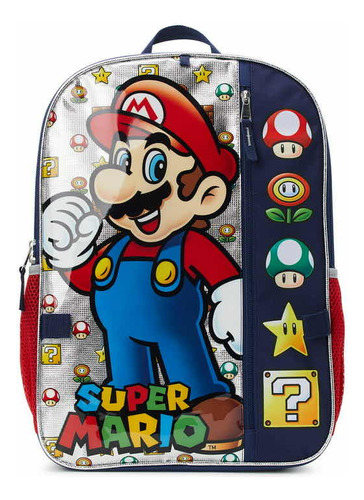 Mochila Y Lonchera Para Niños Mario Bros 4 Piezas