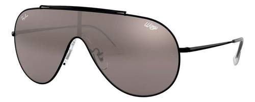 Anteojos de sol Ray-Ban Wings Standard con marco de metal color polished black, lente dark violet/silver de poliamida degradada/espejada, varilla polished black de metal - RB3597