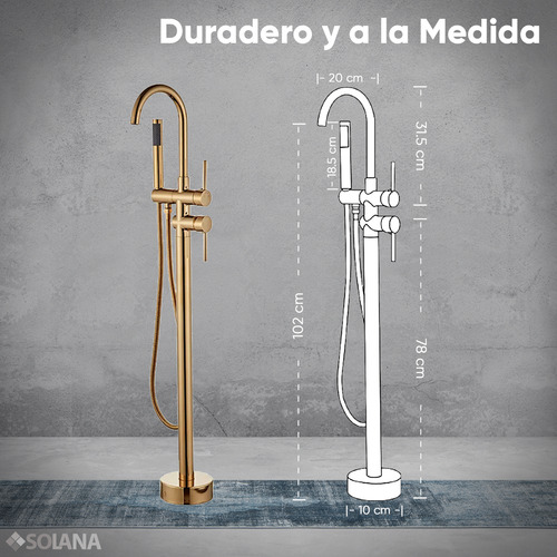 Solana Kit Tina De Baño Rectangular De Acrílico Slim 150x80x60 Cm + Grifo Independiente Monomando Cuello Cisne Gold / Bañera Rectangular Blanco Alto Brillo Kit Completo Blanco/gold Para Cuarto De Baño