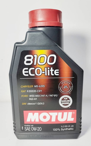 Aceite De Motor Motul 8100 Eco-lite 0w-20 Full Sintético 