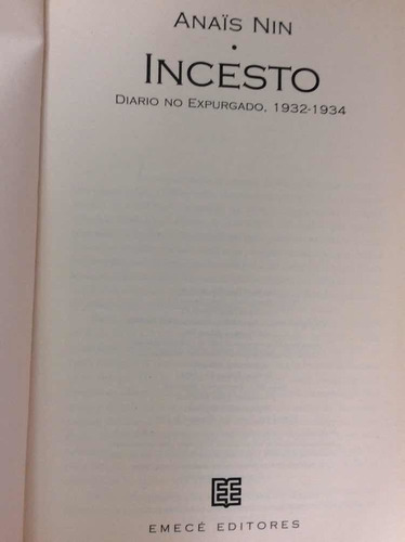 Anaïs Nin - Incesto - Literatura Francesa - Emecé - 1995 (Usado)